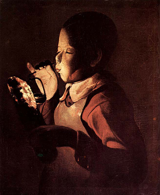 Boy Blows into a Lamp